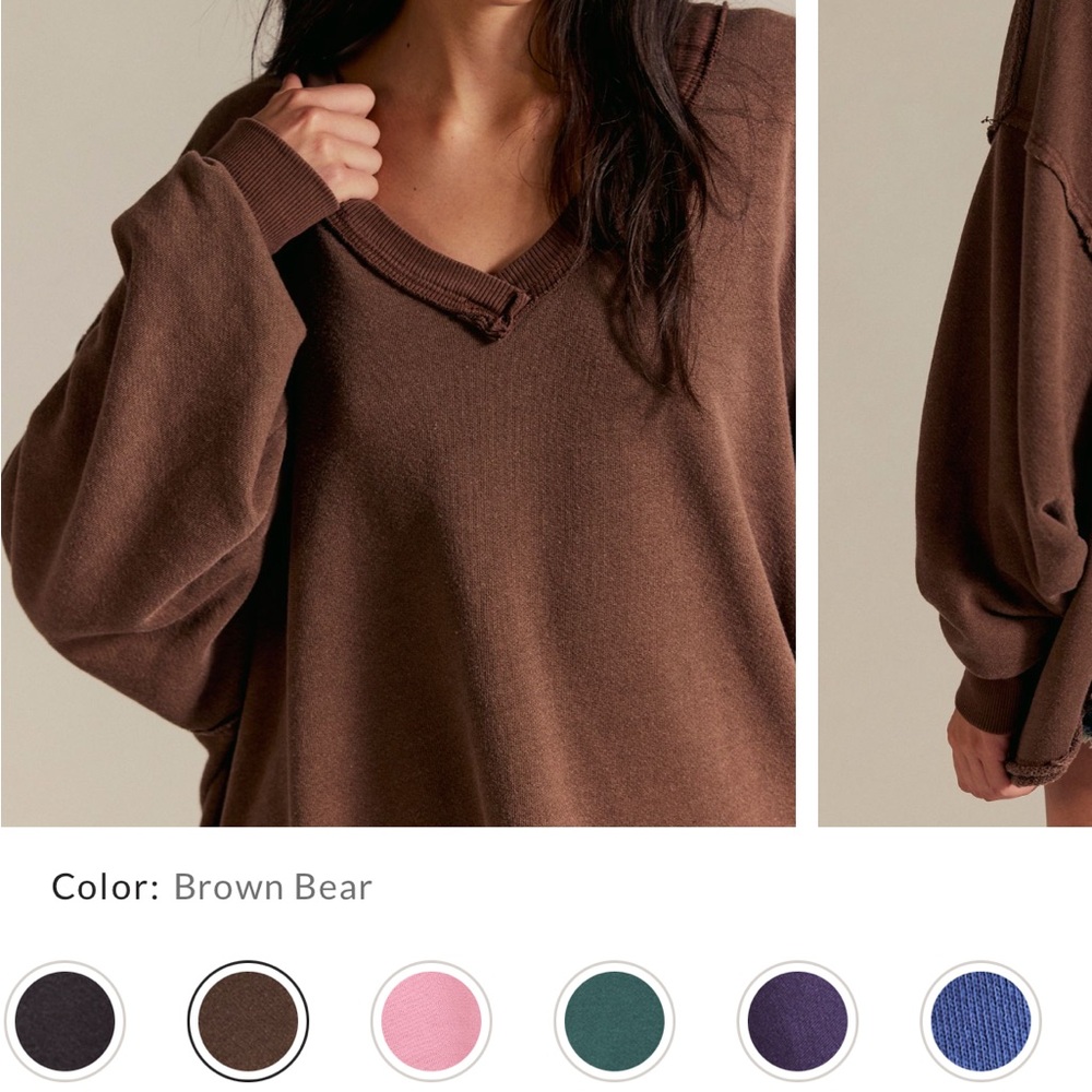 Free People Brown V-Neck Sweater